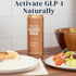 Can of GOOD IDEA sparkling water on a table with food and text that reads “Activate GLP‑1 Naturally”