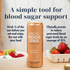 Can of Good Idea Sea Berry sparkling water on a countertop with fresh berries and a bowl of yogurt. Text on the image reads: “A simple tool for blood sugar support. Drink 1/3 of the can before your meal and enjoy the rest with your food. Clinically proven to reduce post‑meal blood sugar levels by an average of 25%.”