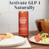 Can of GOOD IDEA sparkling water on a table with food and text that reads “Activate GLP‑1 Naturally”