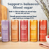 Five cans of Good Idea sparkling water on a wooden surface, with text that reads “Supports balanced blood sugar. Drink ⅓ of the can before you eat and enjoy the rest with your food. Clinically proven to reduce post‑meal blood sugar levels by an average of 25%.”